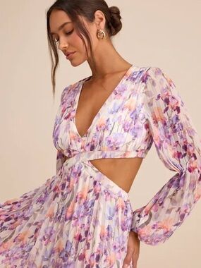 Lulu's Lavender Floral Cutout Maxi Dress
